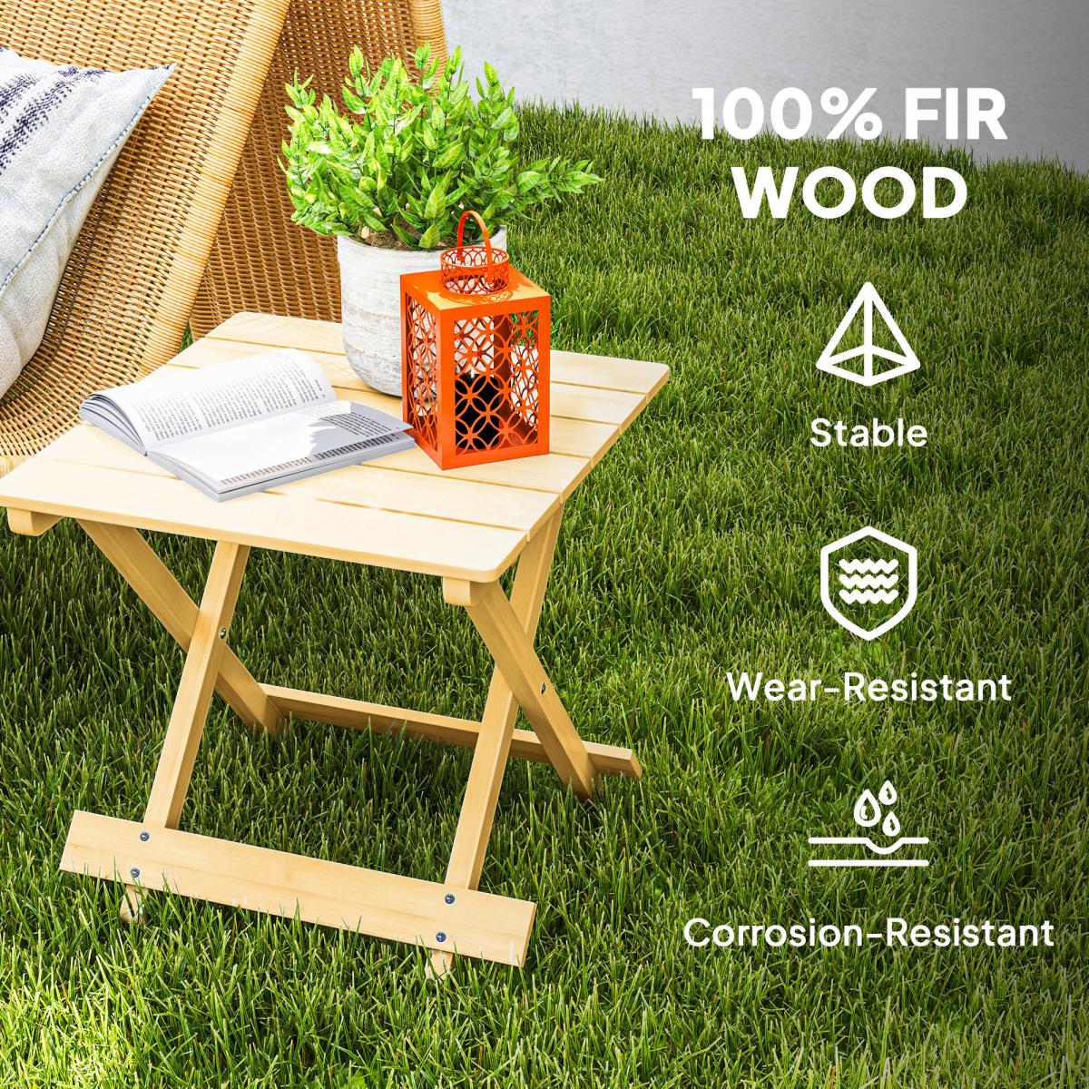 Outsunny Wooden Folding Garden Table, Folding Side Table, Nature Wood Finish