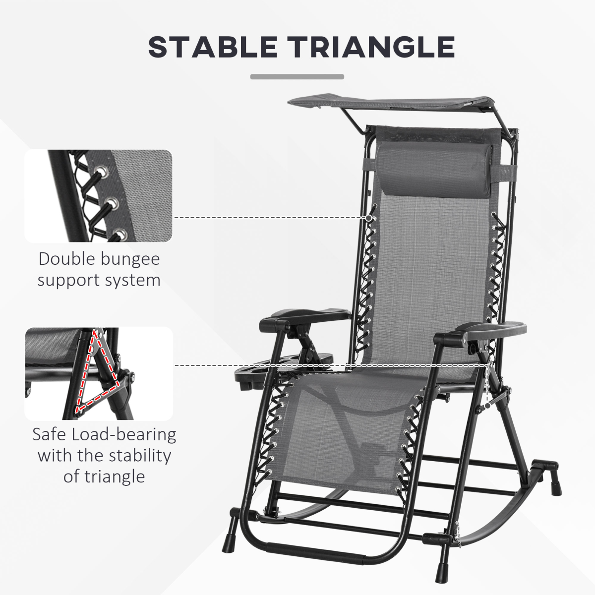 Folding Recliner Chair Outdoor Lounge Rocker Zero-Gravity Seat, Grey