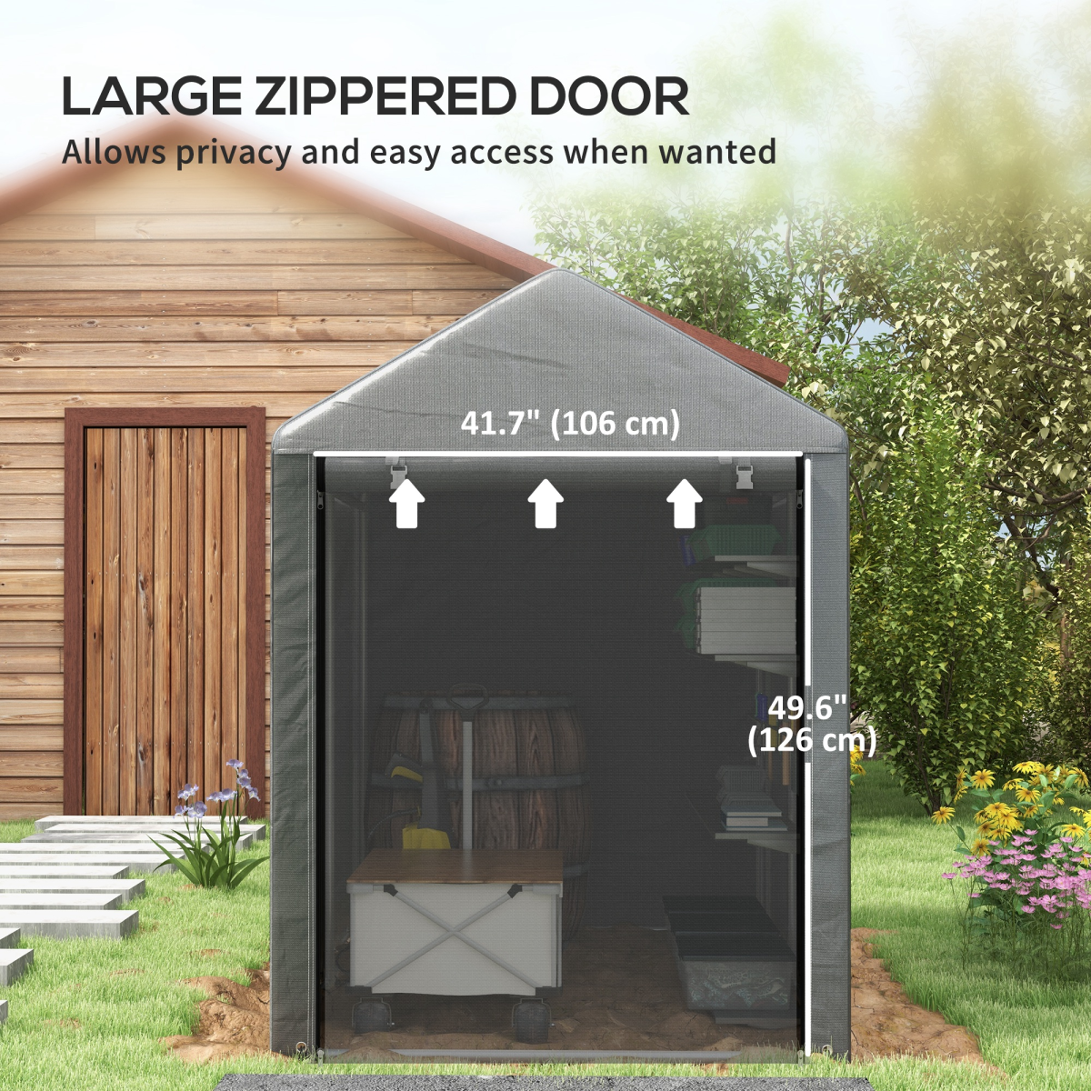 Outsunny 179 x 120cm Temporary Garden Shed, with Weather-resistant Plastic Cover and Accessories - Dark Grey