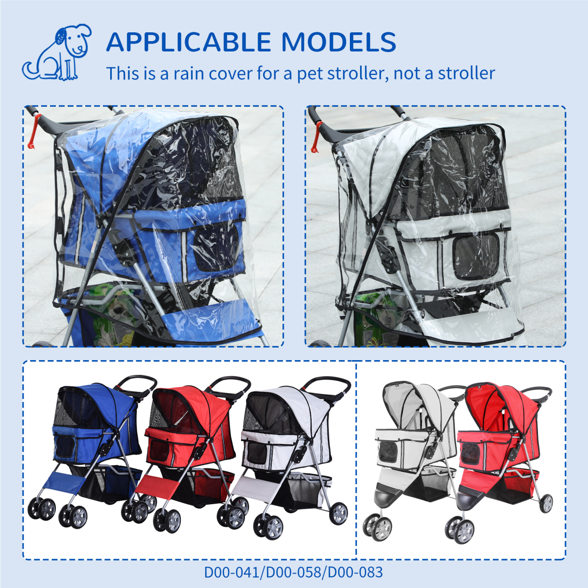 PawHut Dog Stroller Rain Cover w/ Rear Entry, Cover, for Dog Pram