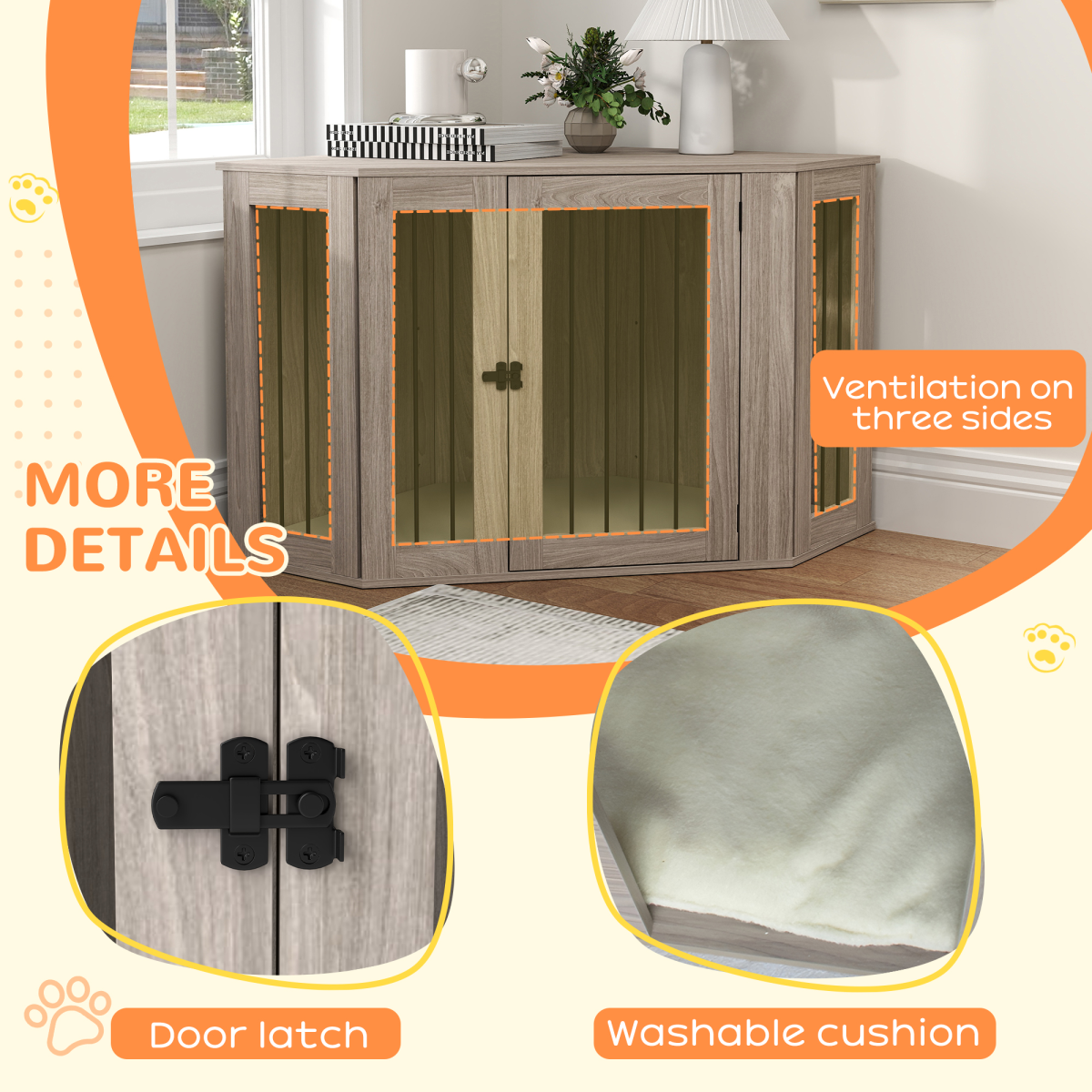 PawHut Dog Crate Furniture for Large Dogs w/ Cushion, Door - Walnut Brown