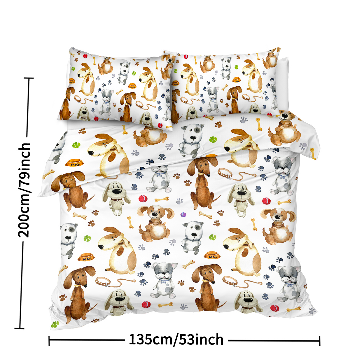 Kids' Duvet Cover Sets Animals Pastel Duvet Covers Cartoon Dogs Paws Pattern Bed Sets 3 Pieces 1 Duvet Cover and 2 Pillow Cases Cute Puppy Dogs Bedding for Kids (Single)