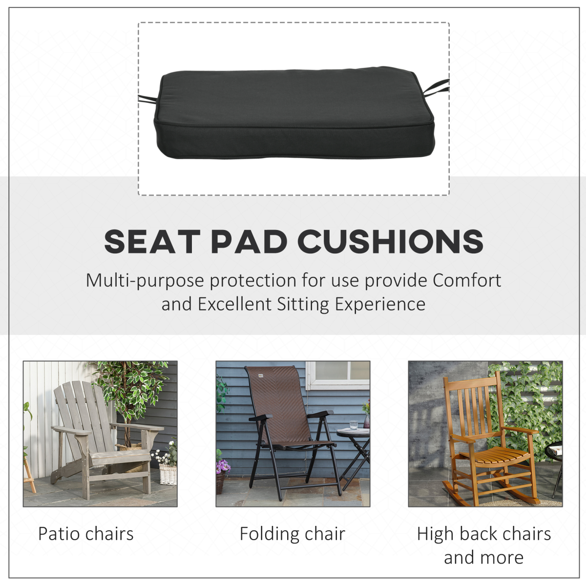 Outsunny Set of 6 Chair Cushion Seat Pads Dining Chair w/ Straps Outdoor Black