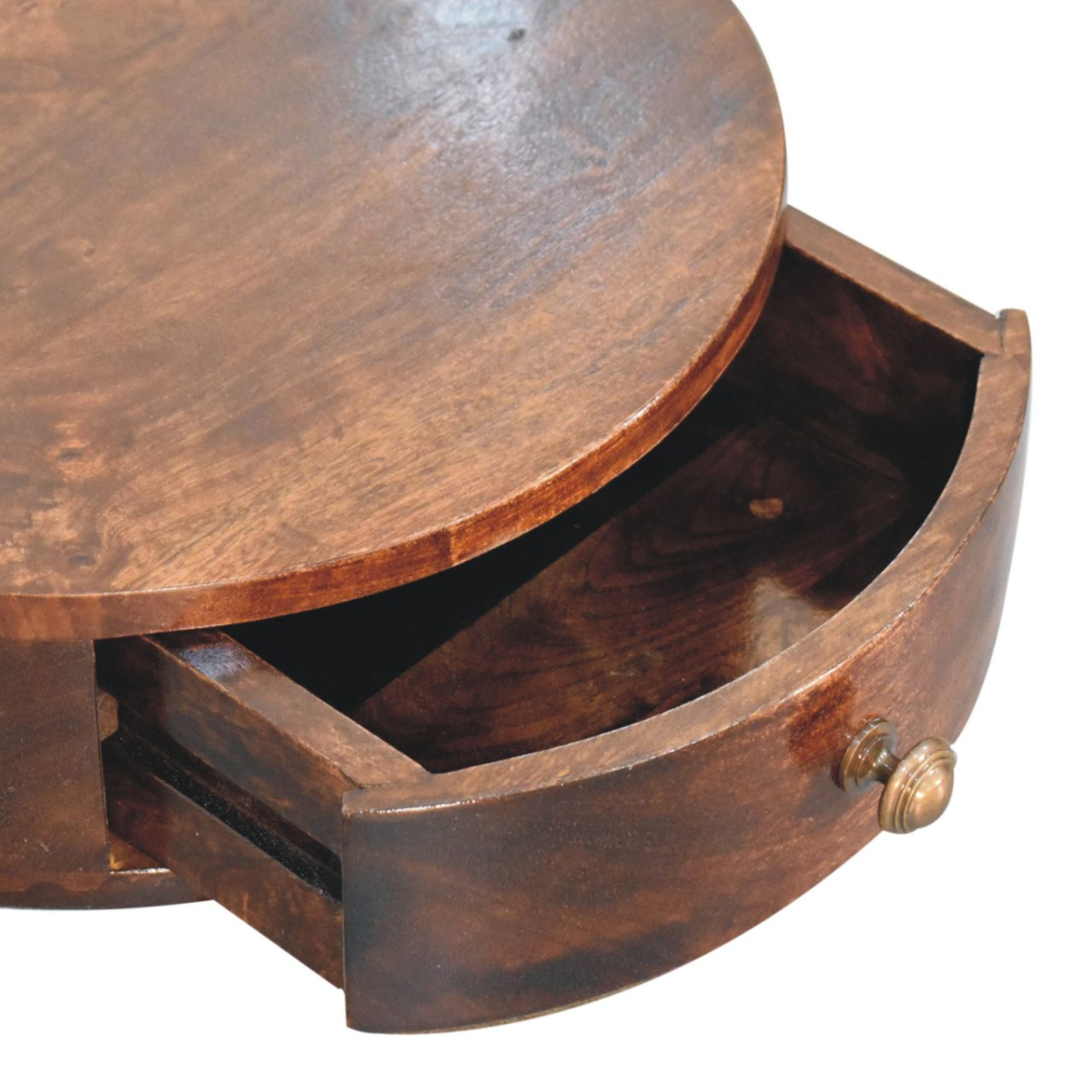 Artisan Furniture Solid Wood California Walnut Wall Mounted Rounded Bedside, 1 Drawer, Dark Brown