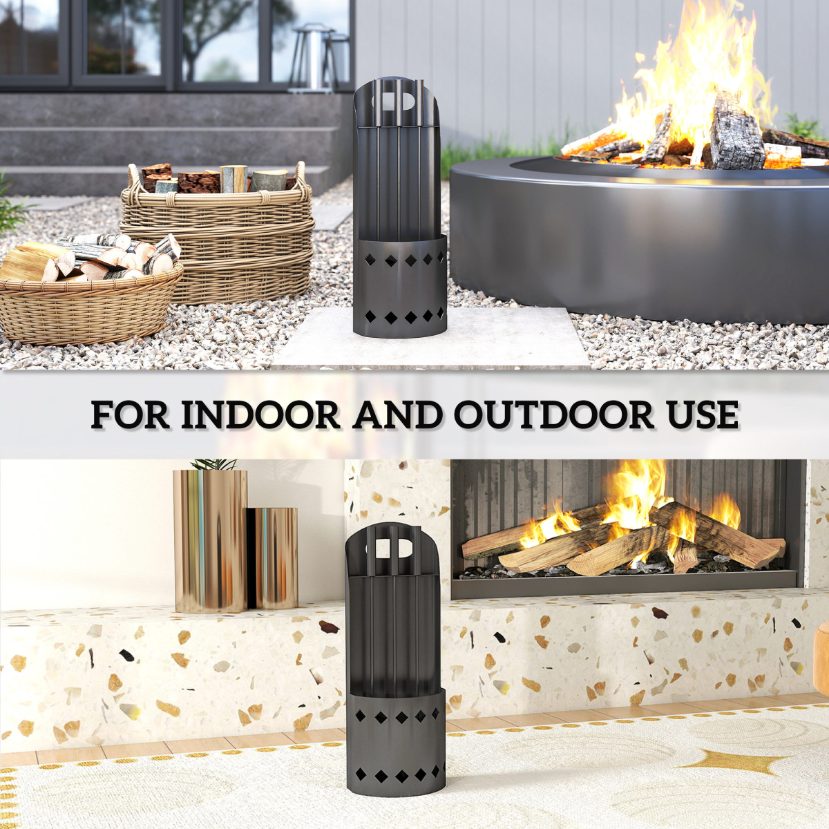 Outsunny 4 PCS Fireplace Companion Set, Metal Fireside Companion Set, Black