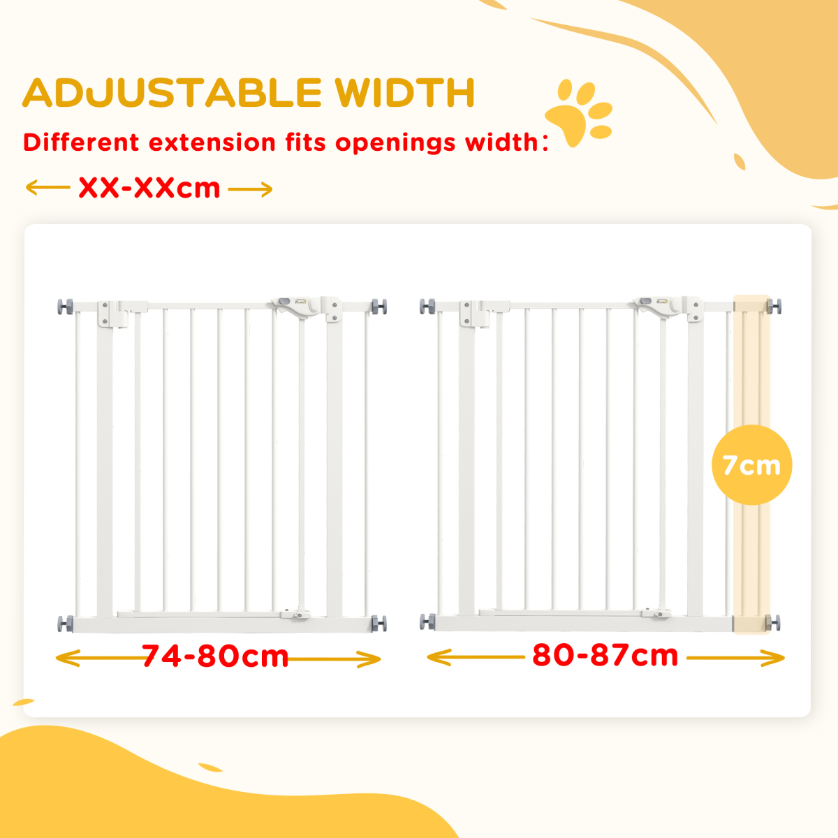 PawHut Adjustable Safety Gate w/ 1 Extensions and Four Adjustable Screws, White