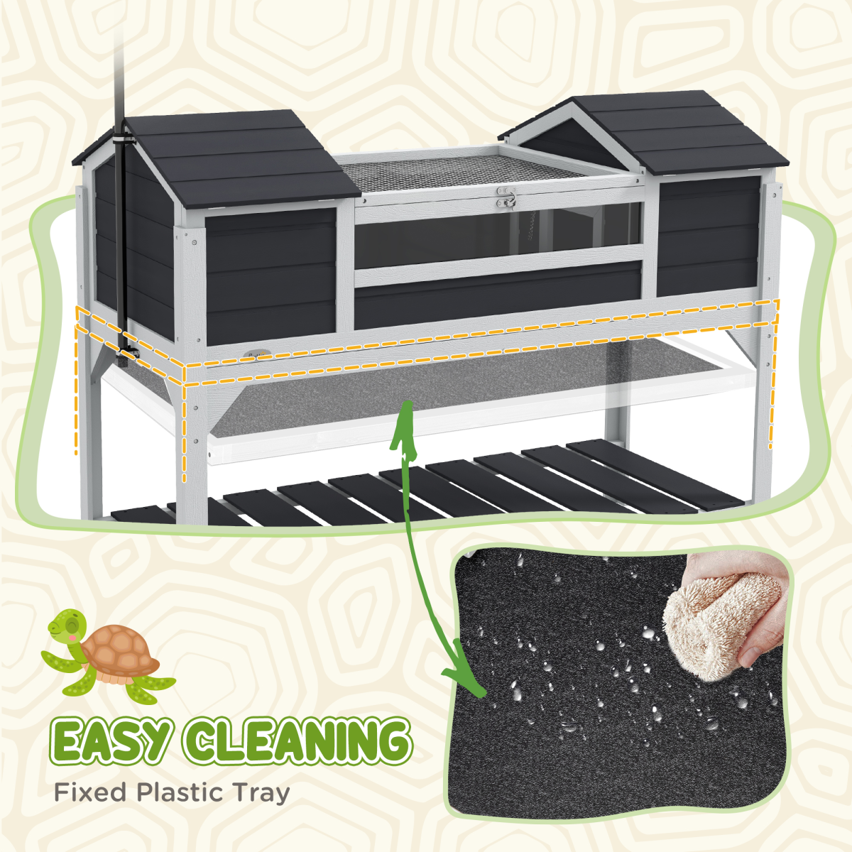 PawHut Tortoise House w/ Adjustable Lamp Holder, Openable Lid, Dual Main Houses