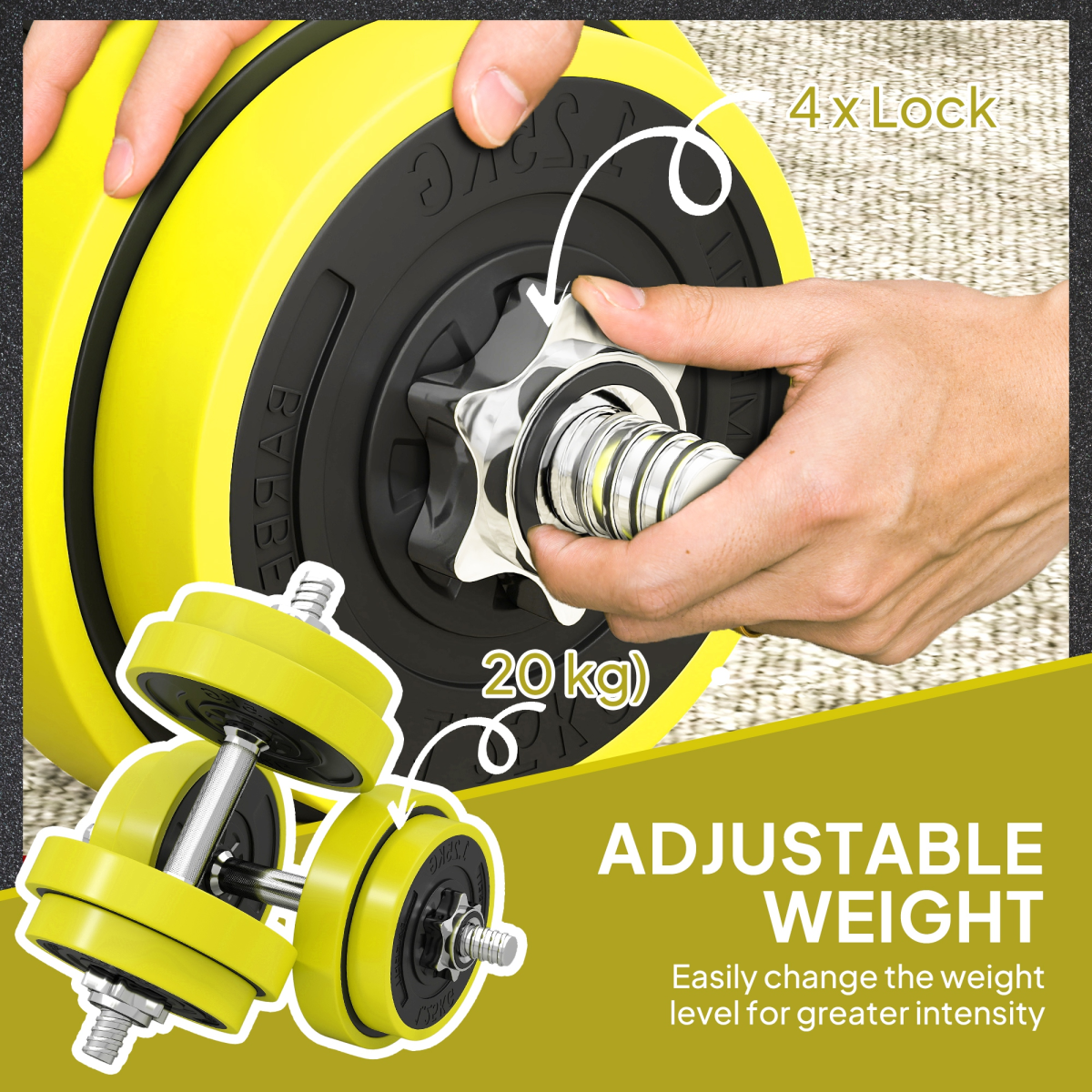 HOMCOM Adjustable 20KGS Barbell & Dumbbell Set for Home Gym, Yellow