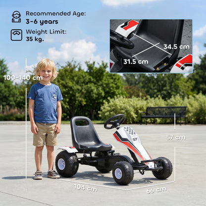 HOMCOM Kids Children Pedal Go Kart Manual Ride On Car w/ Brake Gears Steering Wheel Adjustable Seat 4 Smooth Wheels Racing-Style White 104 x 66 x 57 cm