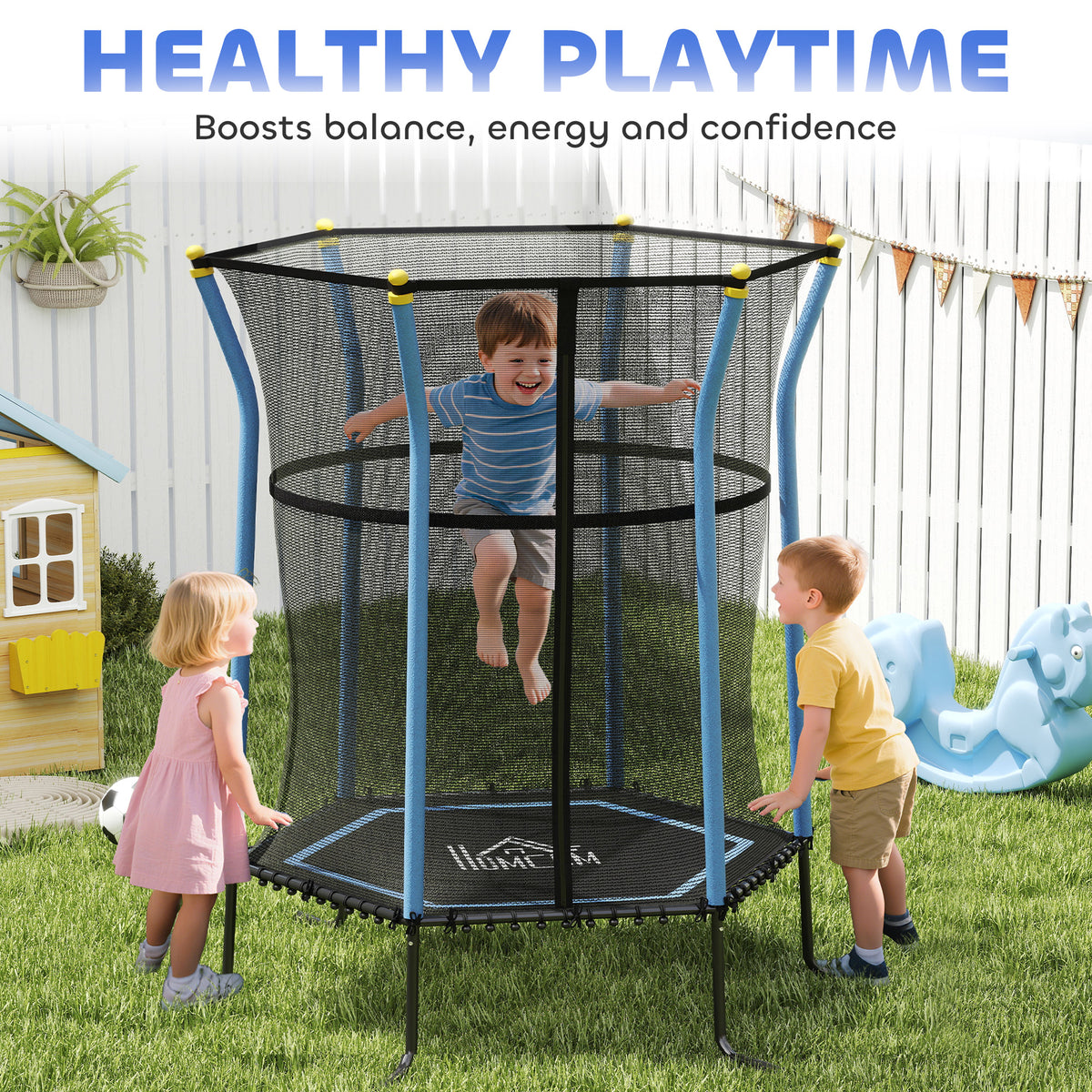 HOMCOM Kids Trampoline Mini Bouncer with Enclosure Safety Net For Ages 3-10 Years - Blue