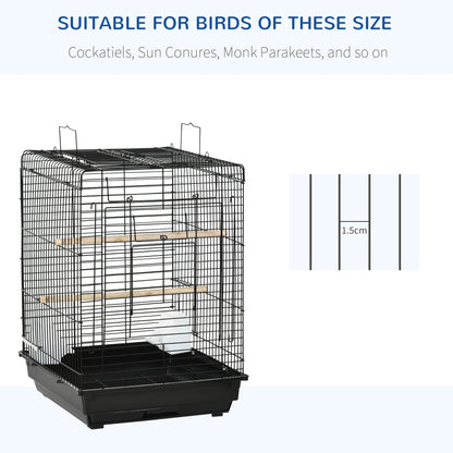 PawHut Steel Bird Cage with Openable Top, Stand, Tray, Handles, Feeding Bowls for Parakeet Cockatiel - Black