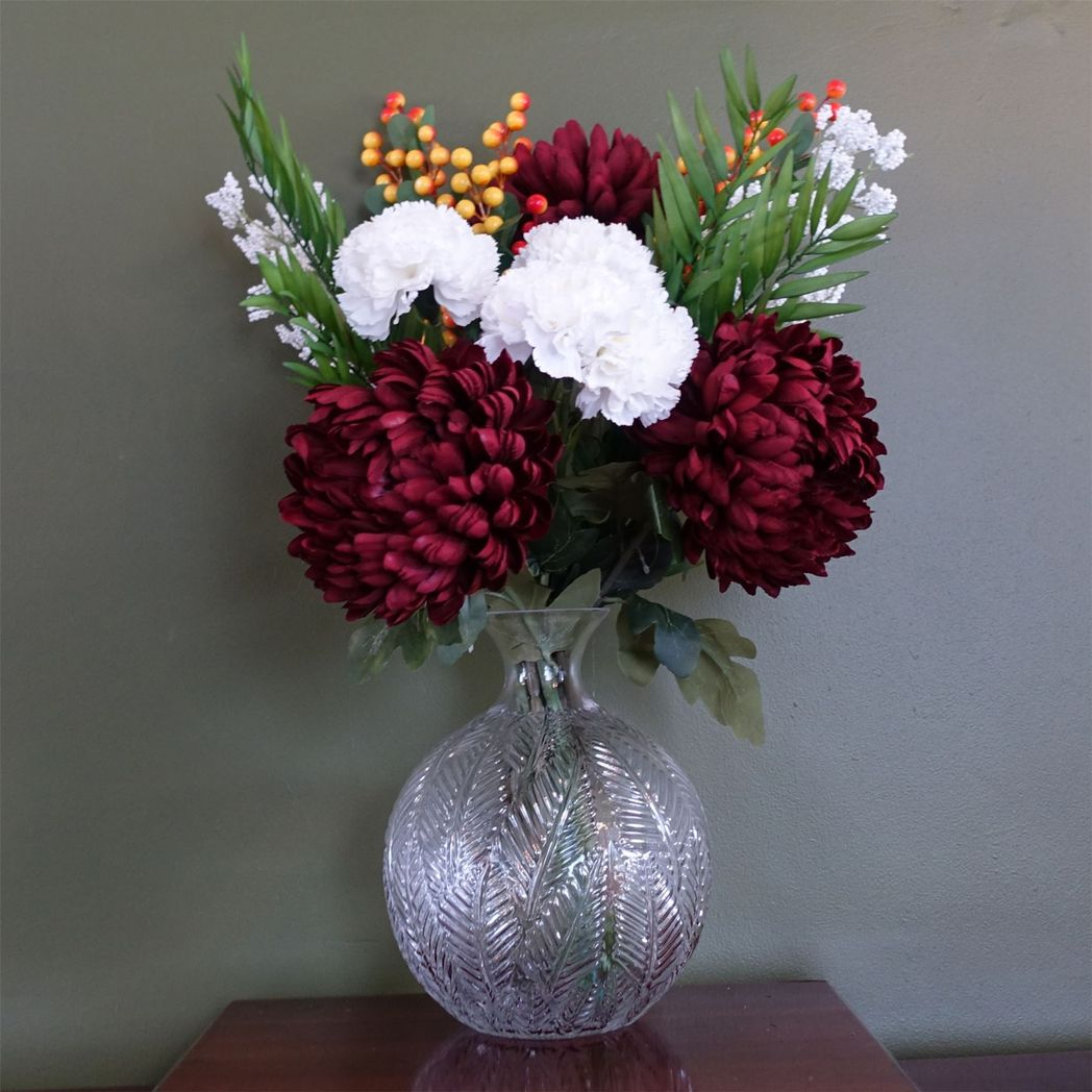 26cm Clear Fern Print Glass Bottle Vase