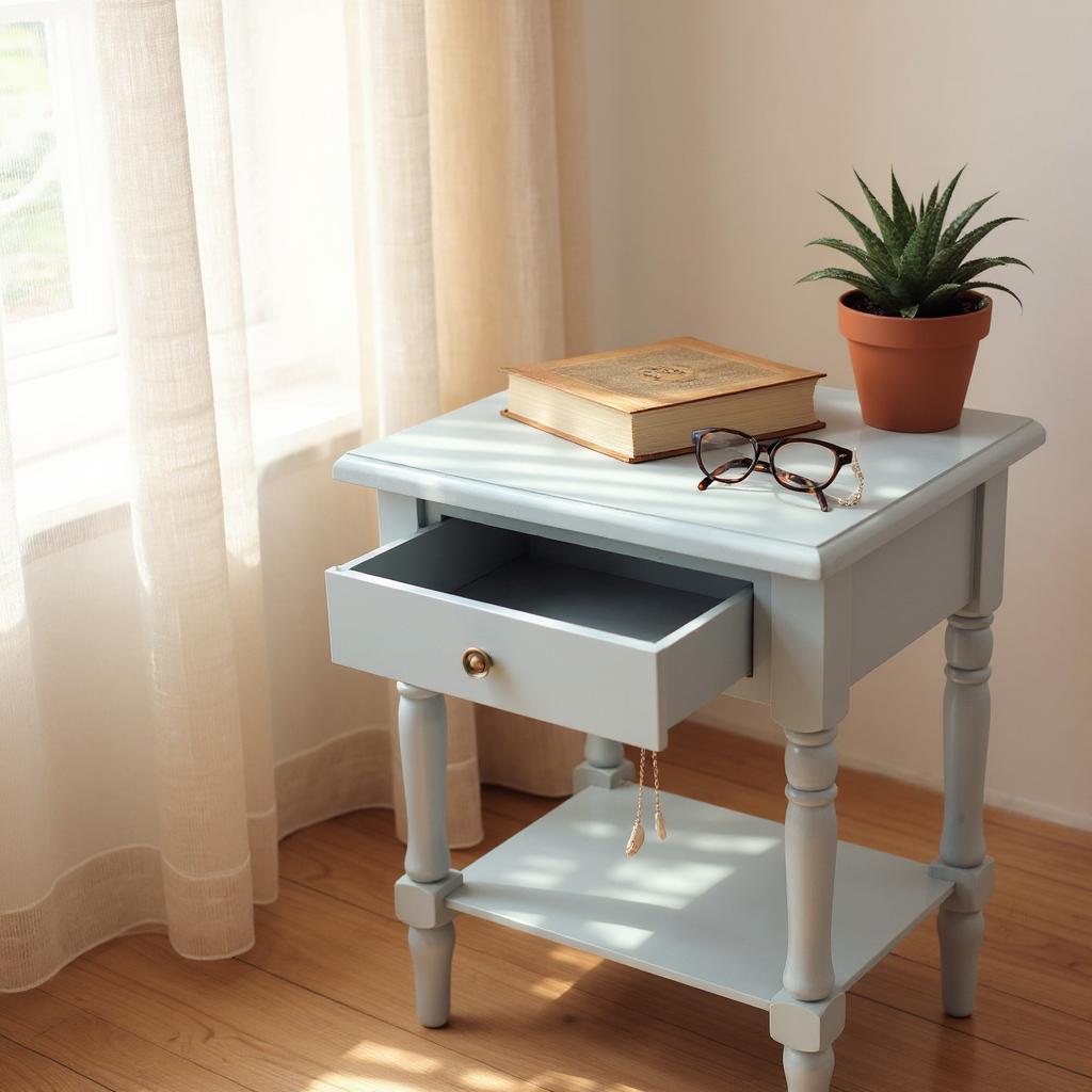 Modern and Stylish Bedside Wooden Side Table with 1 Drawer and Shelf - Sleek Art Deco Solid Pine Wood Side Tables with Storage for Home, Office, Living Room, and Hallways Decor (Solid, Sky Blue)