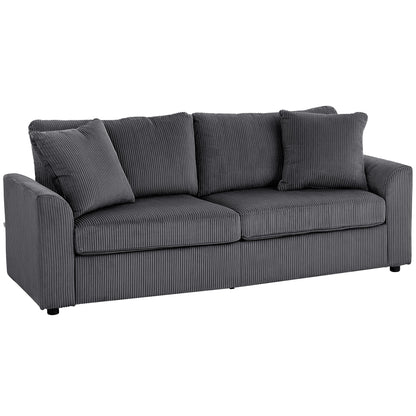 HOMCOM 3 Seater Sofa, 212cm Corduroy Couch with Spring Cushion, Wide and Deep Seat, Plush Backrest, 2 Pillows, Sofa Settee for Living Room, Home Office, Grey