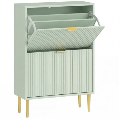 HOMCOM Elegant Two-Drawer Shoe Cabinet - Light Green