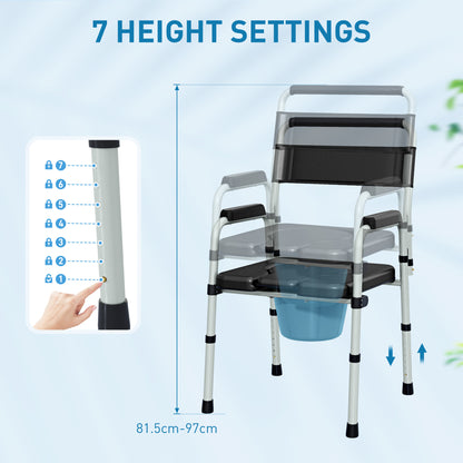 HOMCOM Lightweight Non-Slip Commode, Height Adjustable Commode Toilet Chair with Arms and Back, Black