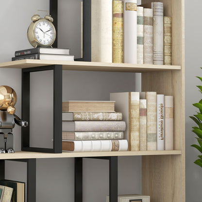 HOMCOM 5-Tier Bookcase, Wooden Ladder Bookshelf Display Stand, Oak