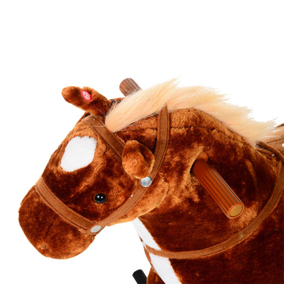 HOMCOM Plush Walking Horse Ride On Toy with Wheels and Realistic Sounds Rocking Horse for Girls Boys 2+ Years Old, 50cm Tall, Brown