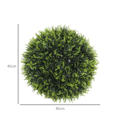 HOMCOM Set of 2 Artificial Plant Topiary Balls, UV-Protected Fake Decorative Plants, Faux Home Indoor Outdoor Decor, 45cm, Green