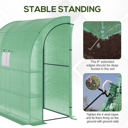 Outsunny Small Lean to Greenhouse 3-Tier with Shelves Outdoor, Green