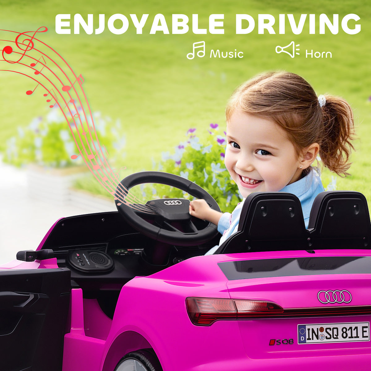 AIYAPLAY Audi Q8 etron Sportback Licensed Ride on Car with Remote Control, Four-Wheel Suspension, Soft Start for Ages 3-4, Pink