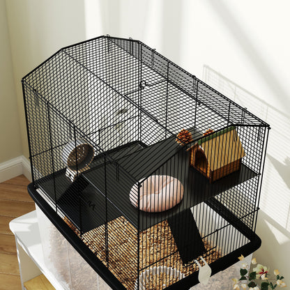 PawHut Three-Tier Gerbil Cage, Hamster Cage for Dwarf Hamster w/ Wheels, Deep Bottom, Food Dish, Water Bottle