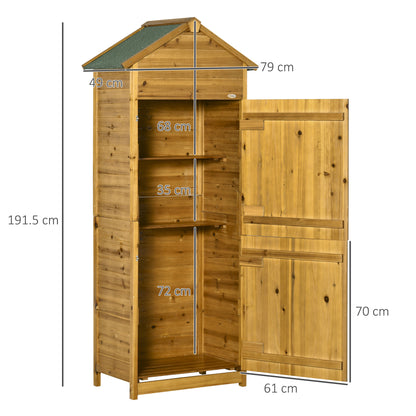 Outsunny Wooden Garden Storage Shed Utility Gardener Cabinet w/ 3 Shelves and 2 Door, 191.5cm x 79cm x 49cm, Natural wood effect