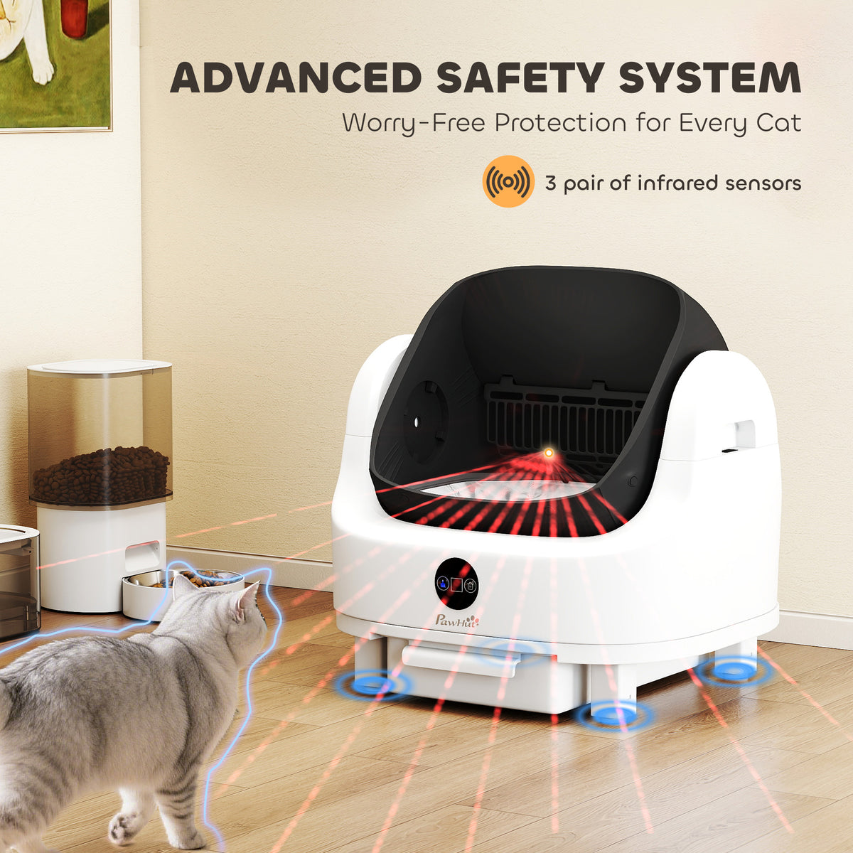 PawHut Self Cleaning Cat Litter Tray Top Opening Design, Automatic Litter Box More Space with Integrated Security Protection