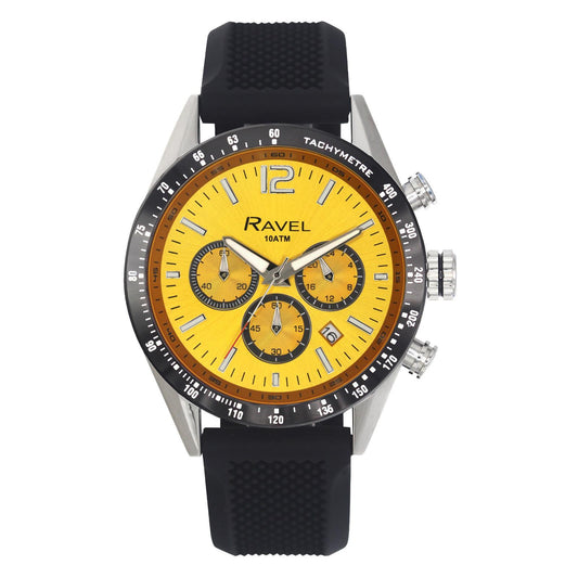 Ravel Mens Fashion Sports 100m Water Resistant Chronograph Dated Dial Rubber Strap Watch RPR-M