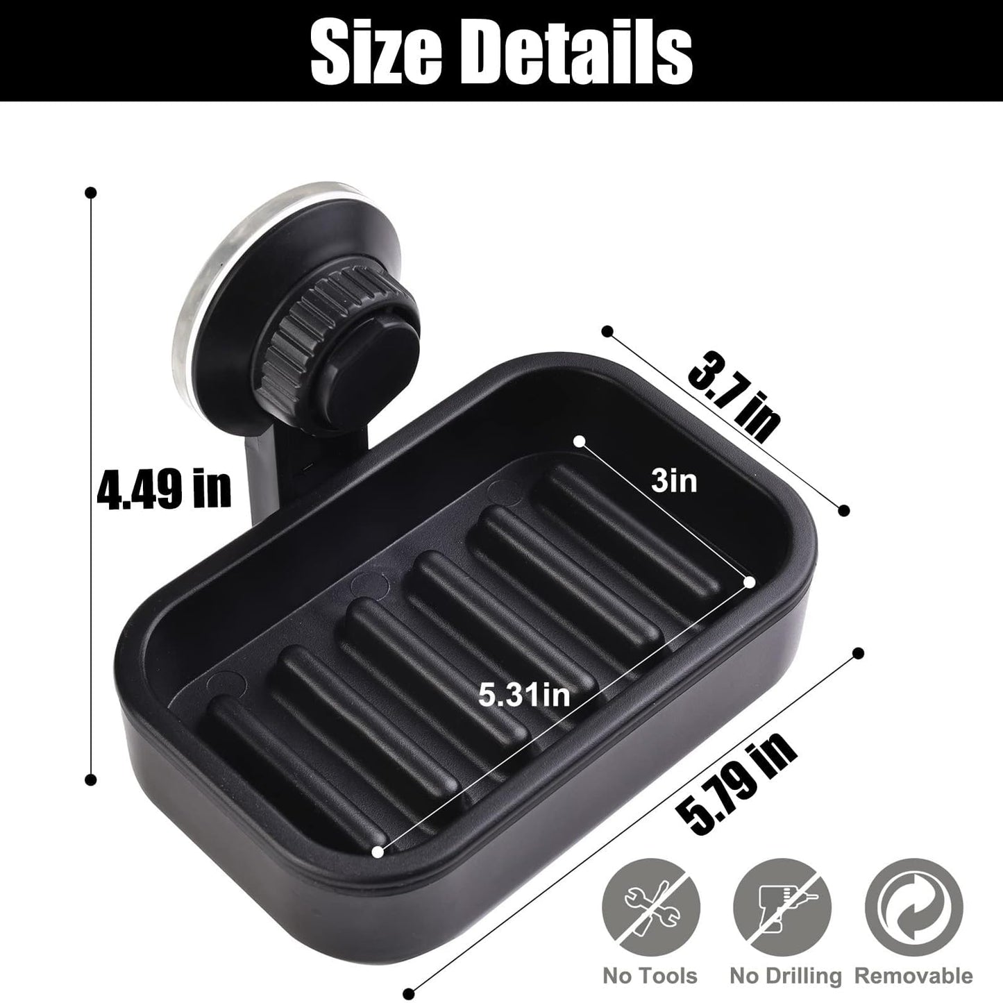 Suction Soap Dish for Bathroom, Shower Soap Bar Holder Tray with Drainage