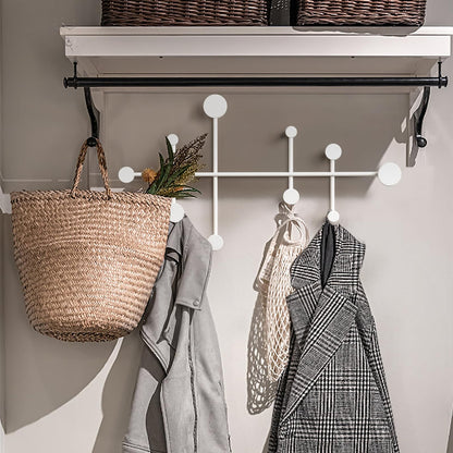 XLSBZ Coat Rack Shelf Wall Mounted,Modern Metal Coat Rack with 10 Hooks,Coat Hanger Wall Hooks for Clothe, Shats, Scarves White