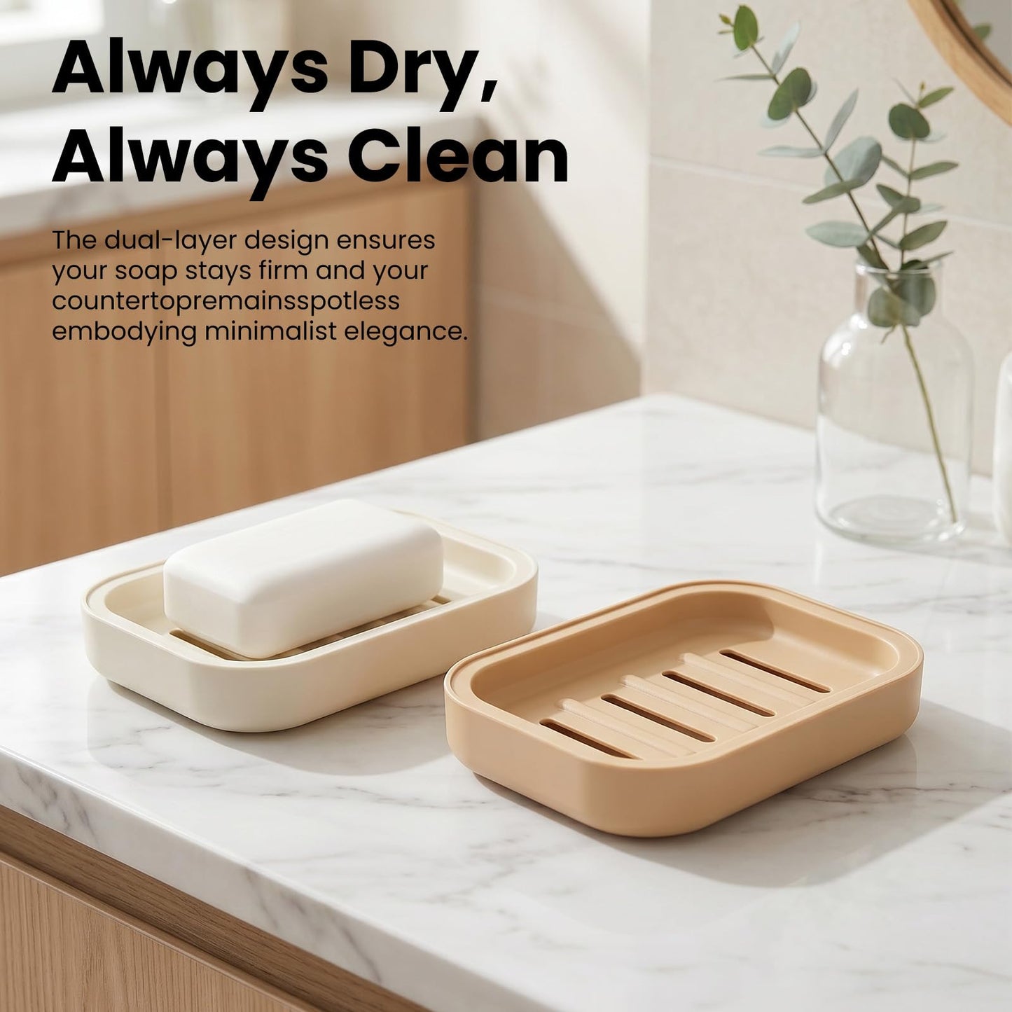 2PCS Double-tiered Soap Dish with Drainage, Moisture- and Mould-Resistant, Minimalist Soap Holder, Removable for Easy Cleaning