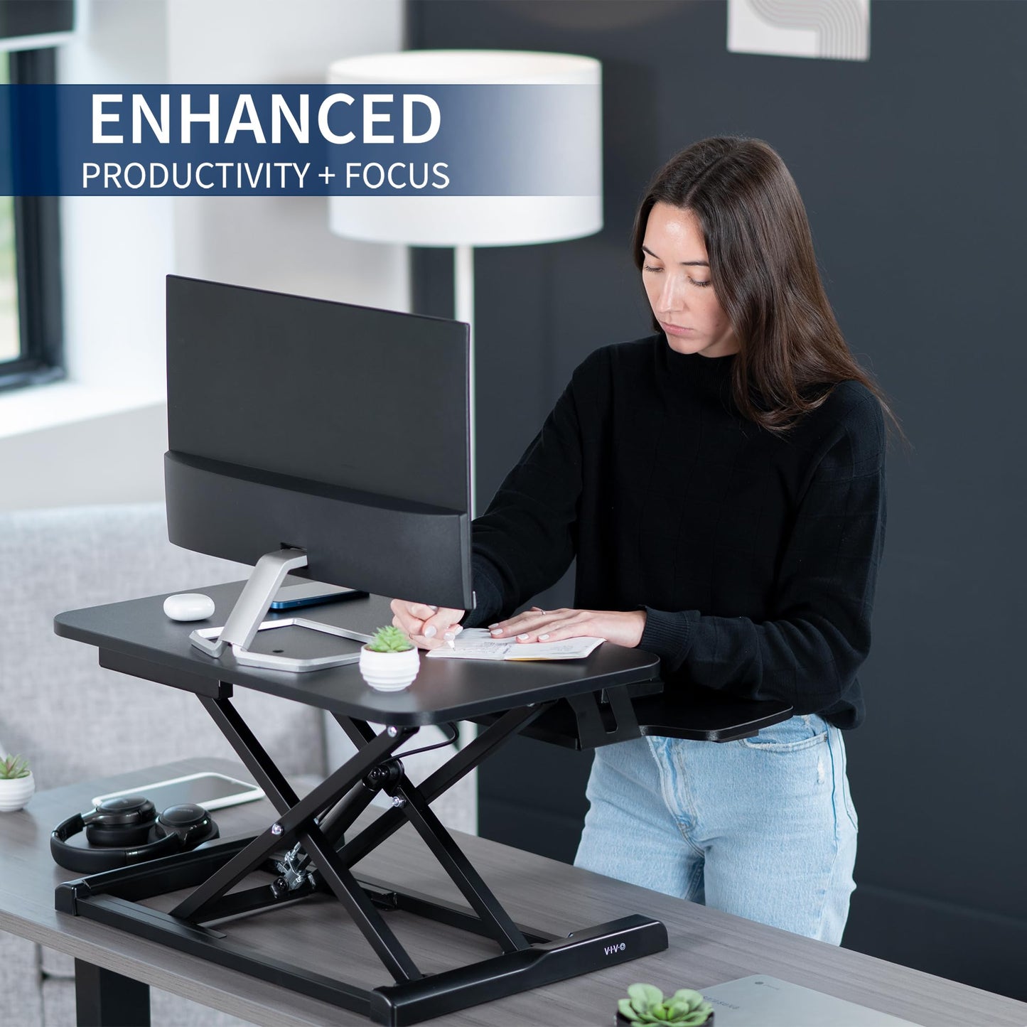 VIVO 71 cm Desk Converter, K Series, Height Adjustable Sit to Stand Riser, Dual Monitor and Laptop Workstation with Keyboard Tray, Black, DESK-V028KB