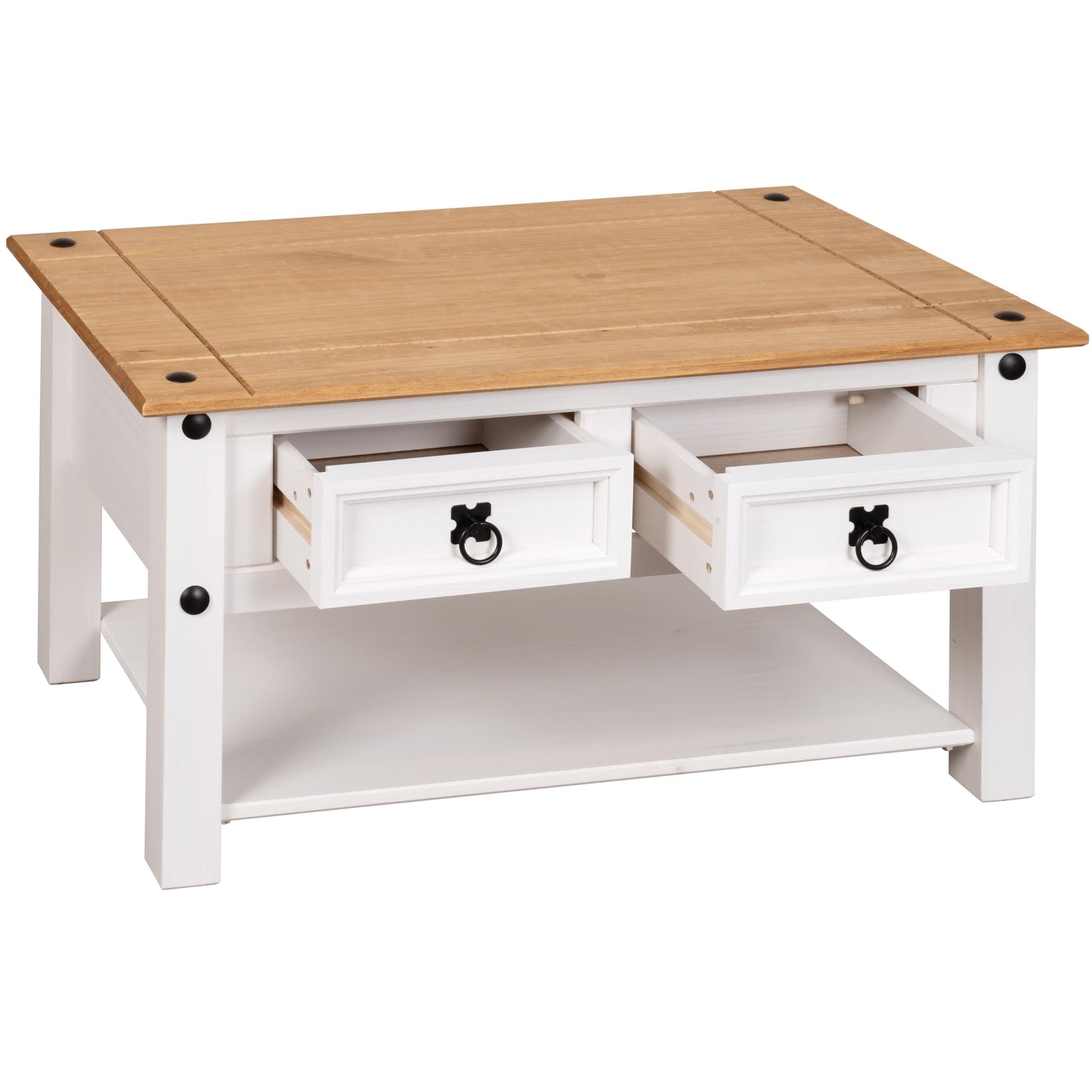 Corona White 2 Drawer Coffee Table Occasional Mexican Solid Pine Wood