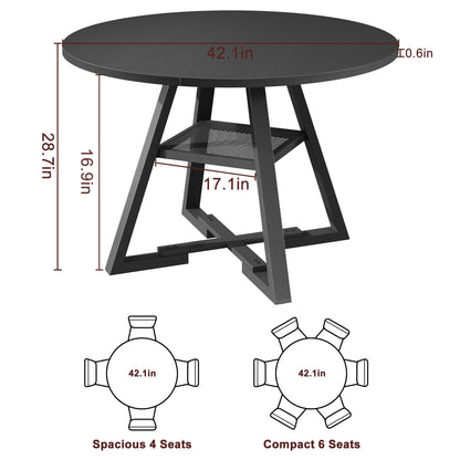 Jocoevol Round Dining Table for 2-4 People, Circle Dinner Table with Shelves, Space Saving Wood Kitchen & Dining Room Furniture (Black, 42 inch
