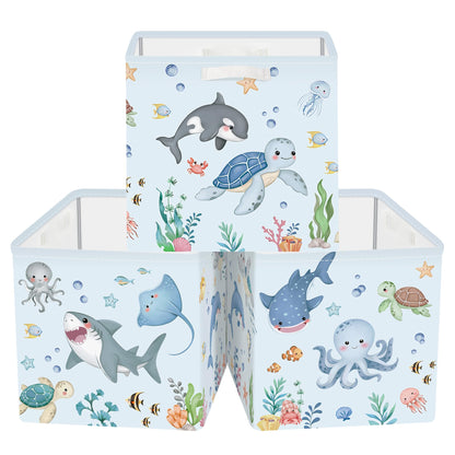 Clastyle 3 pcs Ocean Animals Cube Storage Boxes for Shelves Kallax Boxes