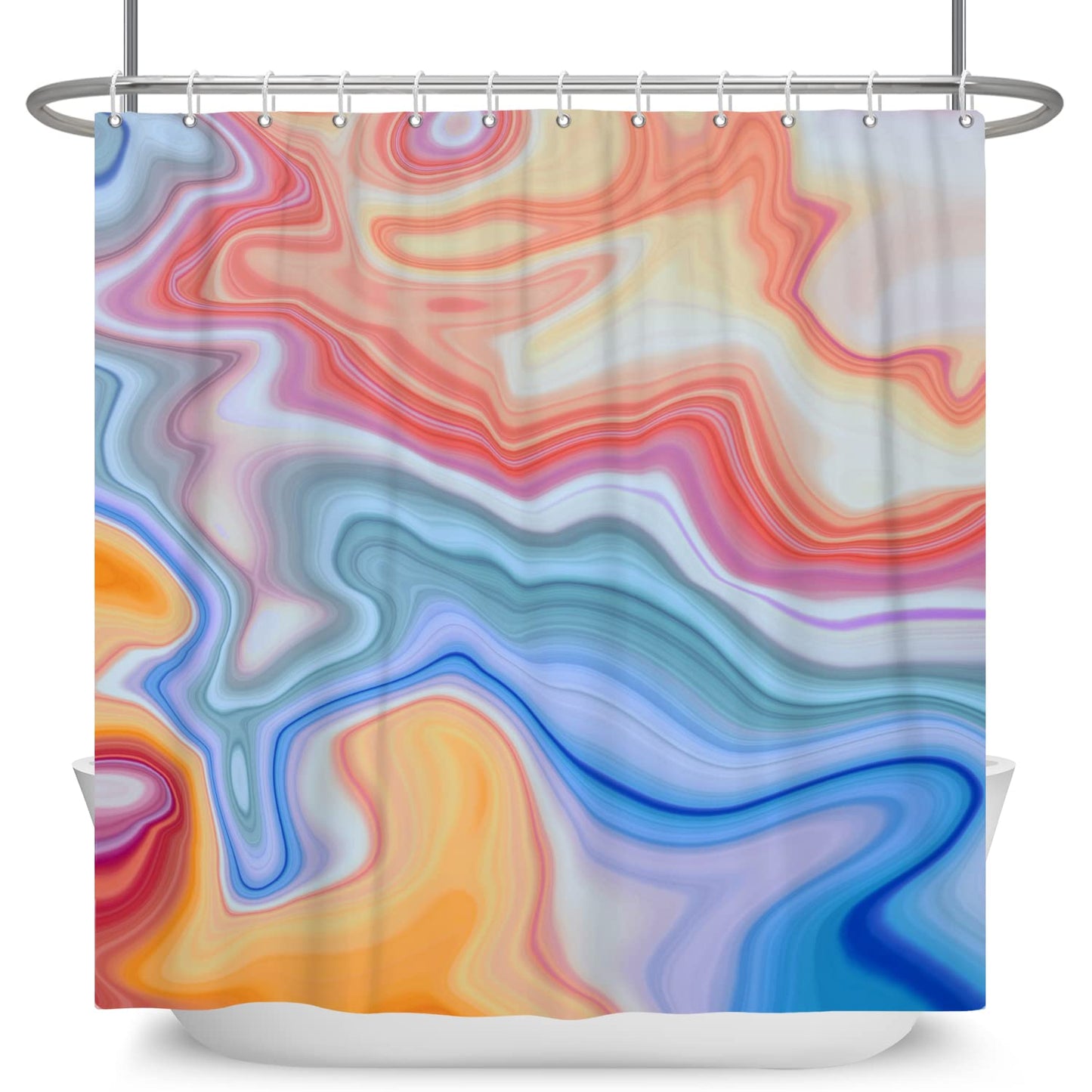 Bovlleetd 71x71inch Ombre Marble Shower Curtain Luxury Orange Blue Bath Curtain Modern Luxury Abstract Texture Shower Curtains with Hook Waterproof