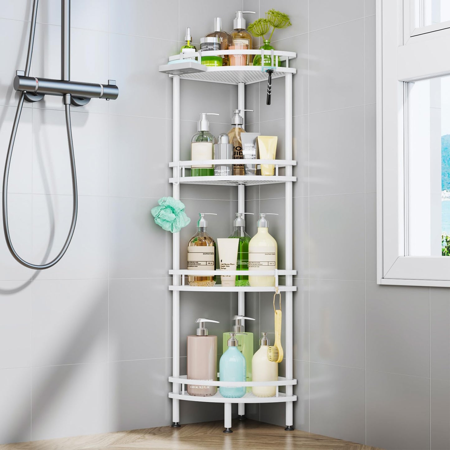 HapiRm Freestanding Shower Caddy Corner - 3 Tier Adjustable Feet Shelves