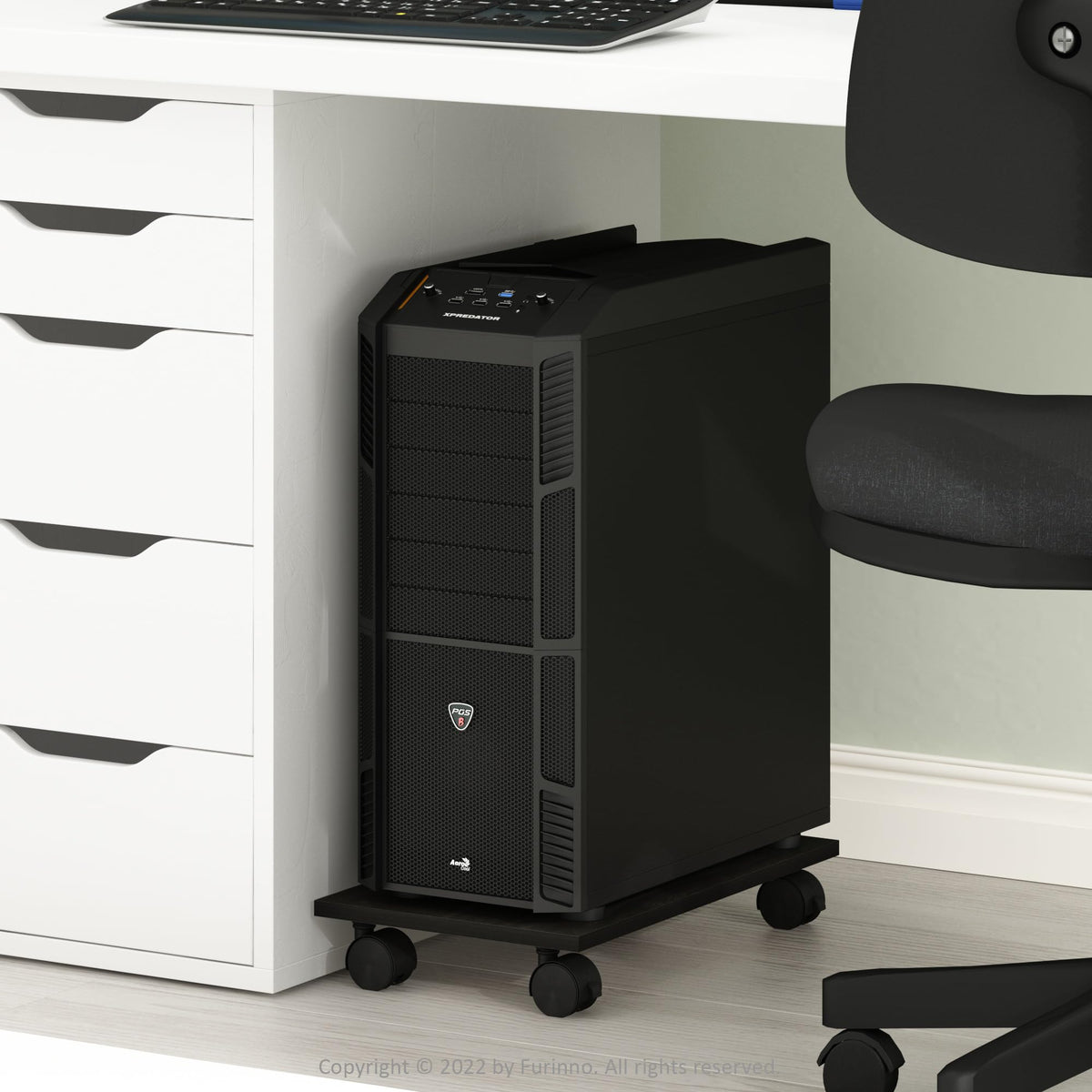 Furinno ECON Printer Stand, Under Desk Printer Stand, Printer Table with Wheels, for CPU, Office Supplies, Home Office, Espresso