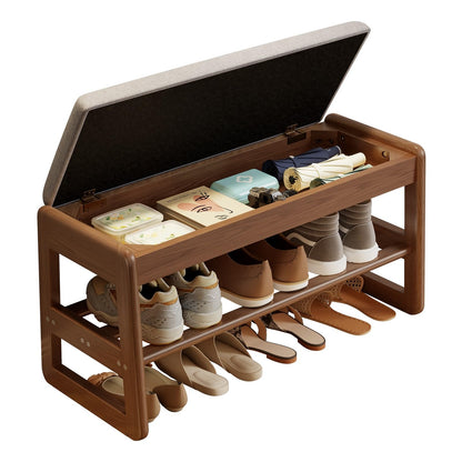 AQIMUELE Small Shoe Bench with Cushion, Shoe Bench Storage with Seat, Wooden Shoe Rack 2-Tier, Hidden Flip-Top Seat, for Hallway, Entryway
