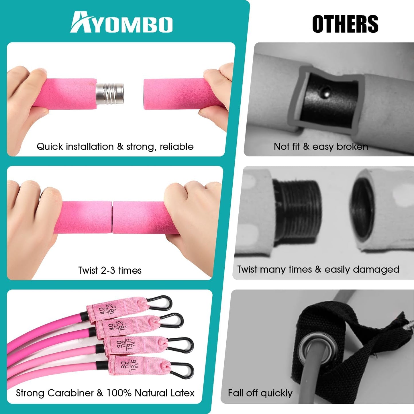 Pilates Bar Kit with Resistance Bands, Pilates Workout Equipment for Legs, Hip, Waist, Arm, Squats Exercise Equipment for Home Workouts, Adjustable
