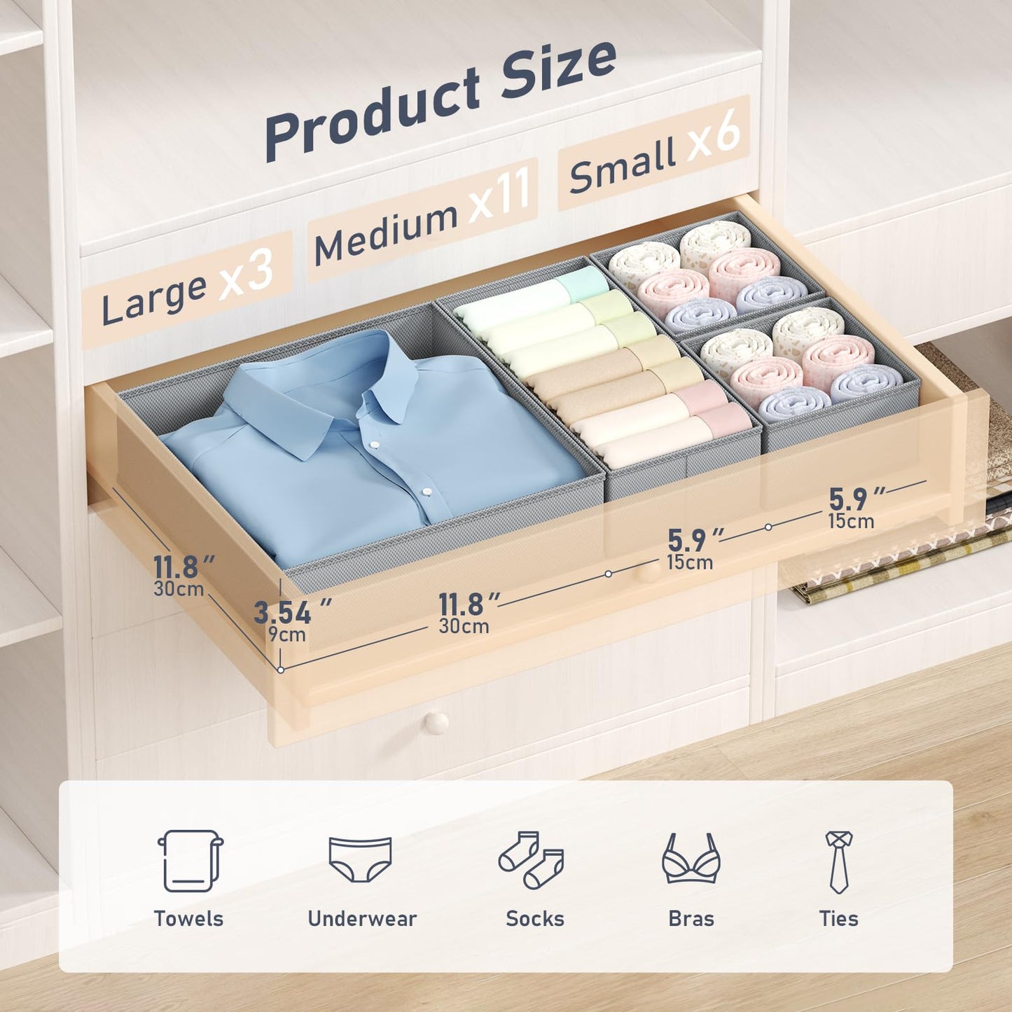 DIMJ Drawer Organizer Clothes - 20 Pack Closet Drawer Organizer Bins for Baby Clothes Storage, Fabric Dresser Organizer for Nursery Bedroom