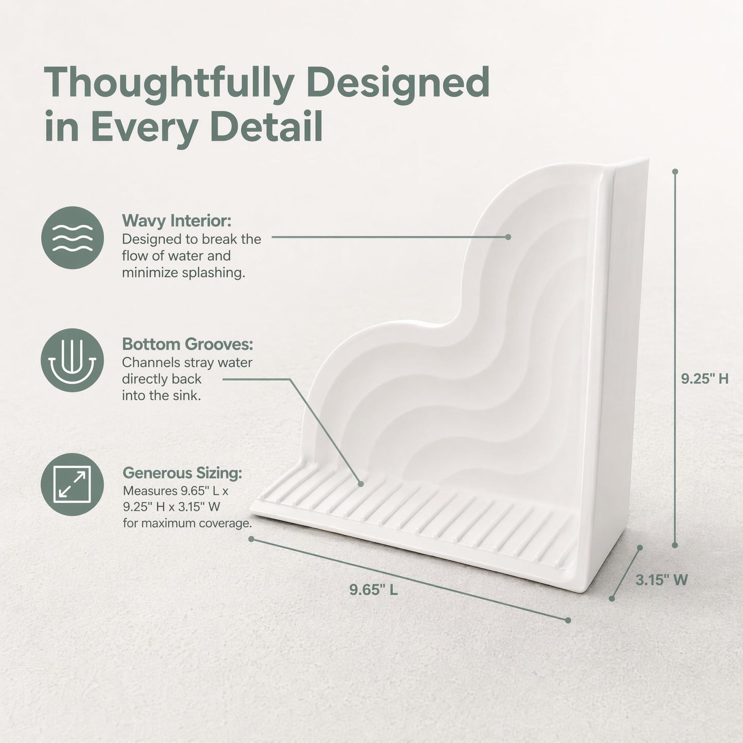 TUNEYA Silicone Bathtub Splash Guard with Suction Cups, White
