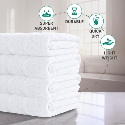 Zero Twist Bathroom Towels I 4 Pack Bath Towels I Quick Dry I White