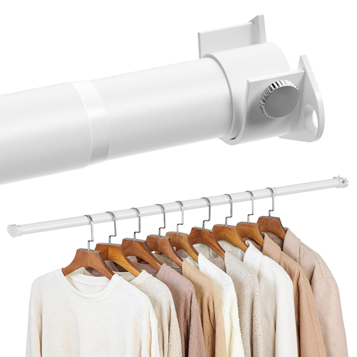 Zipglo Wardrobe Rod 40-130cm, Heavy Duty Wardrobe Rails and Fittings, Extendable Clothes Rail Pole Adjustable Hanging Rails for Wardrobe & Storage