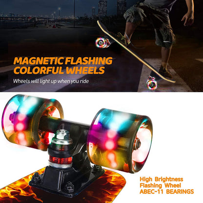 GIEEU Skateboards with Colorful Flashing Wheels for Beginners,Kids,Teens,Adults,31 x 8 Inch Complete Standard Skate Boards 9 Layer Canadian Maple Deck