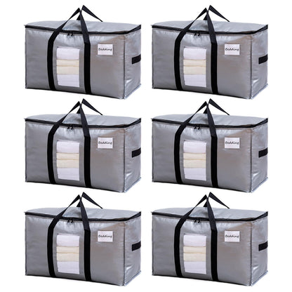 TAILI Moving Bags Heavy Duty with Zips Extra Large 6 Pack,Clear Window & Reinforced Handles,Silver Storage bags for Clothes, Beddings,Travel,Moving