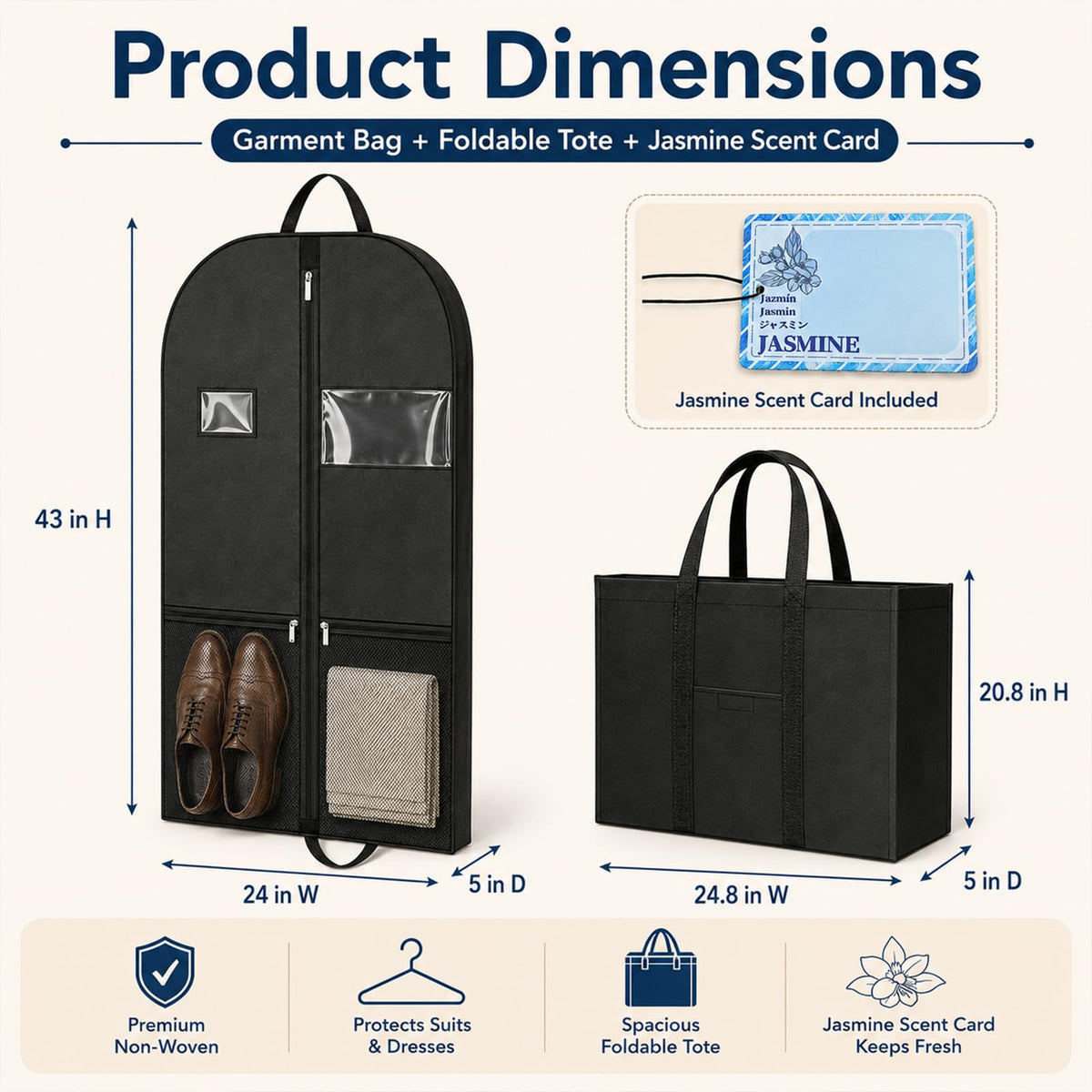Garment Bag 43 Inch, Travel Garment Bags for Hanging Clothes with Tote