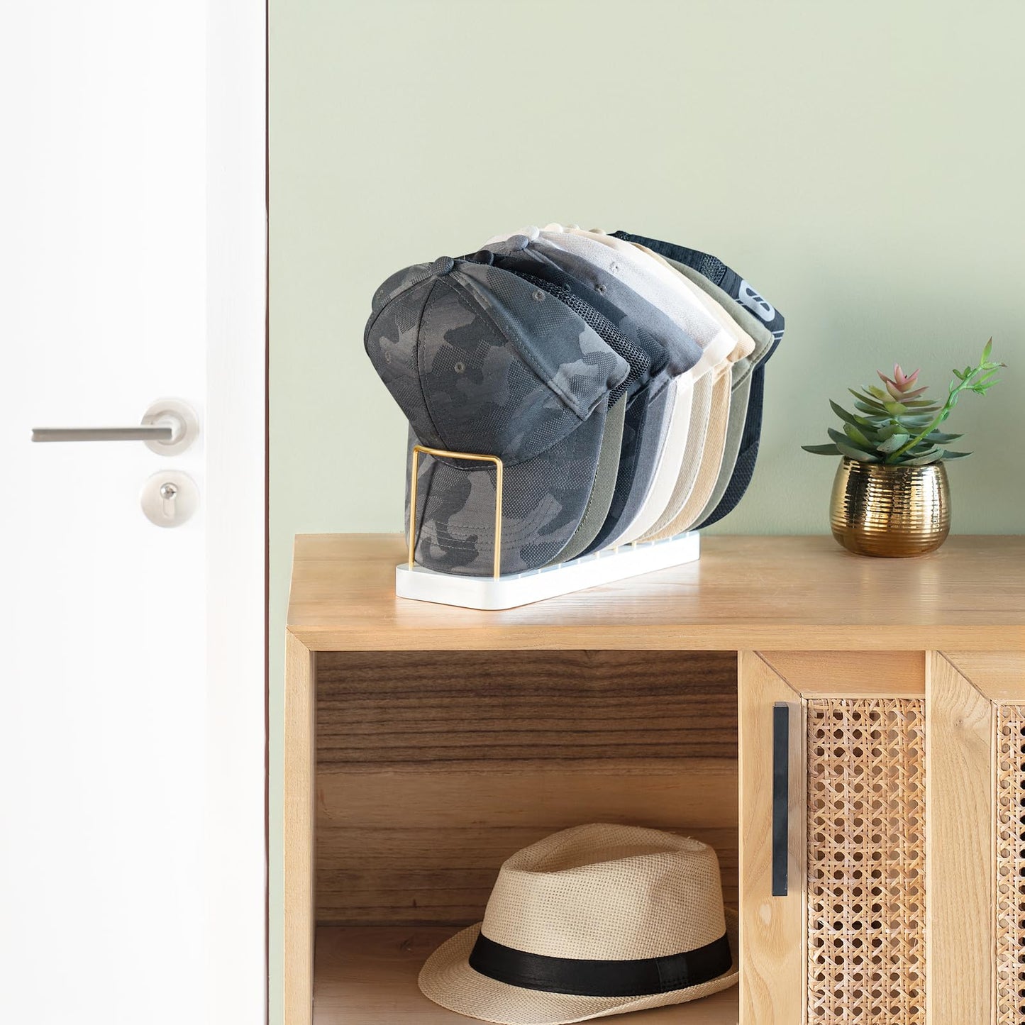 Mkono Hat Organizer for Baseball Caps, Hat Holder for 10 Baseball Caps, Tabletop Hat Rack Stand Hat Storage Display Baseball Cap Organizer for Desk