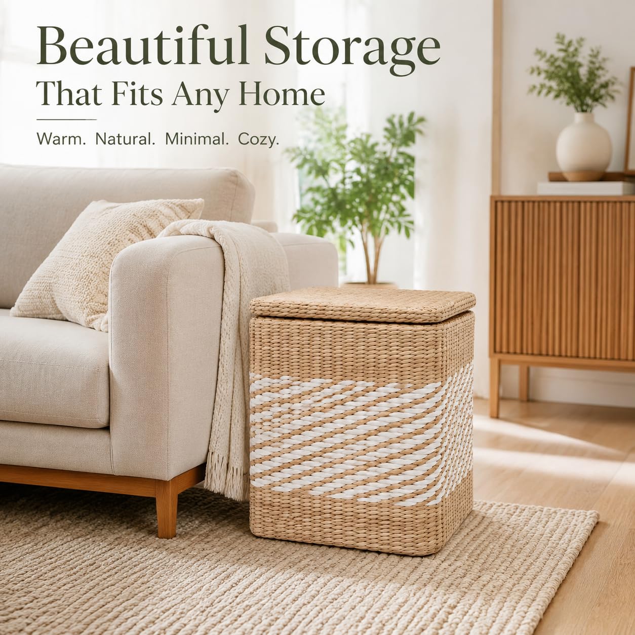 Aringceton Handwoven Storage Ottoman with Lid, Natural Straw Foot Stool